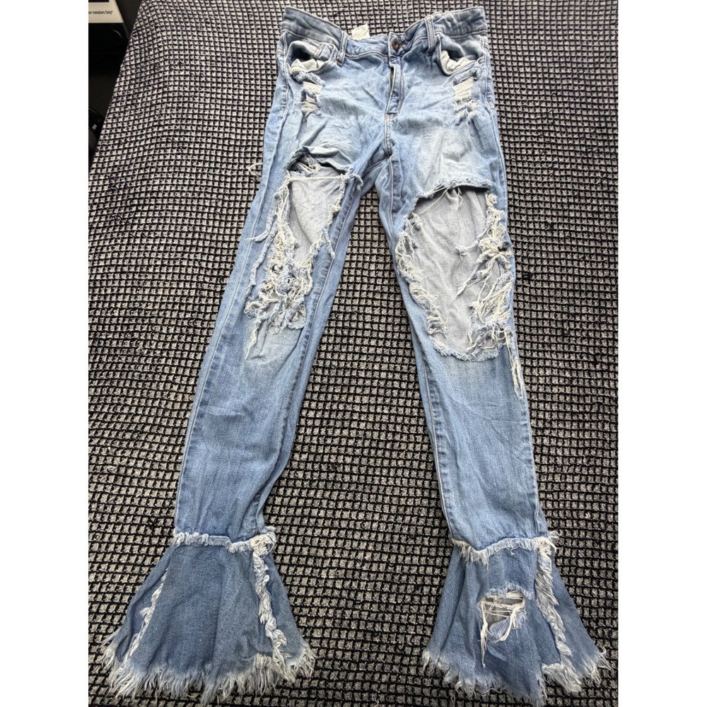 Aphrodite Flare Jeans Womens 15/32 Light Blue Distressed Bell Bottoms
